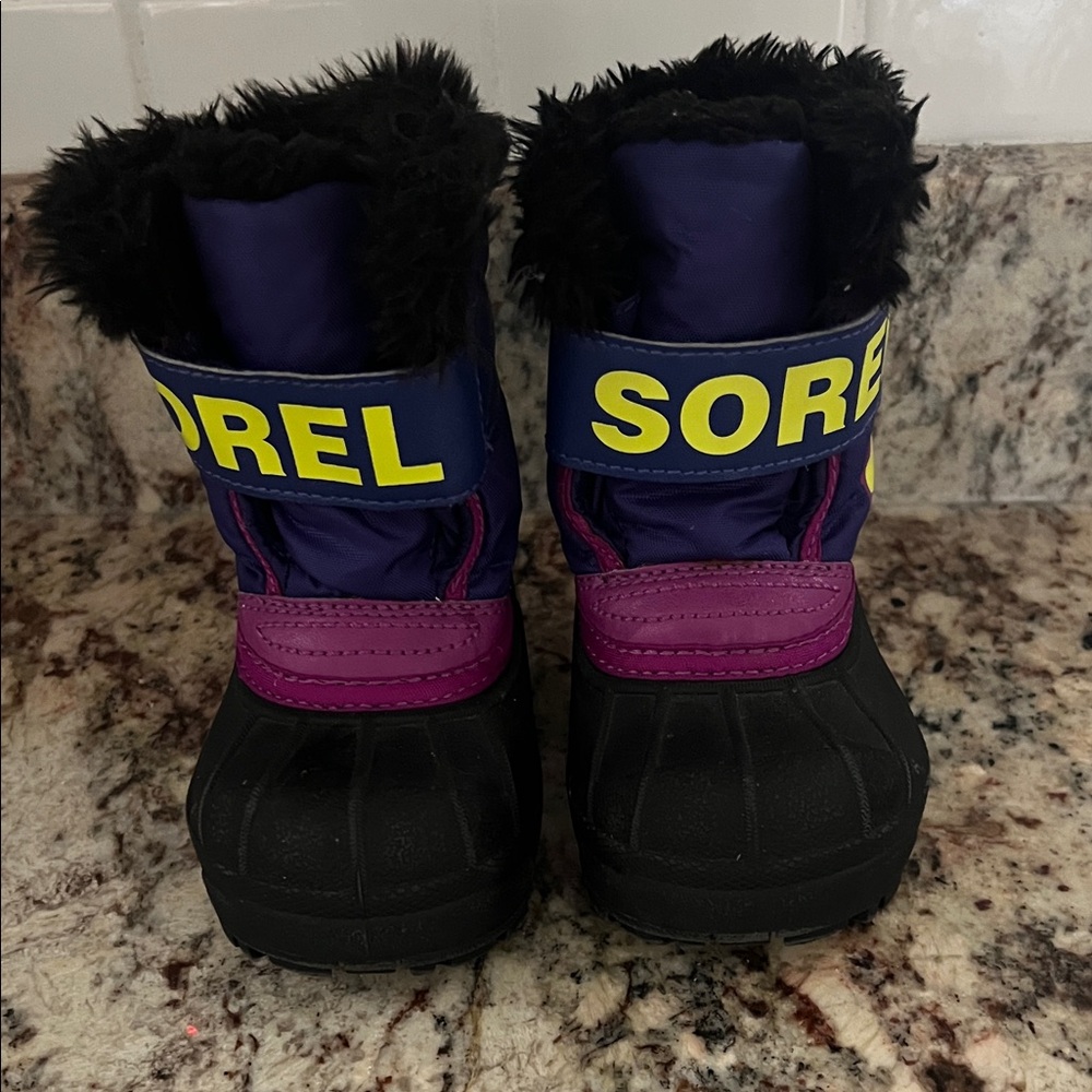 Sorel Kids Navy, Purple & Black Winter Boots with Yellow Logo